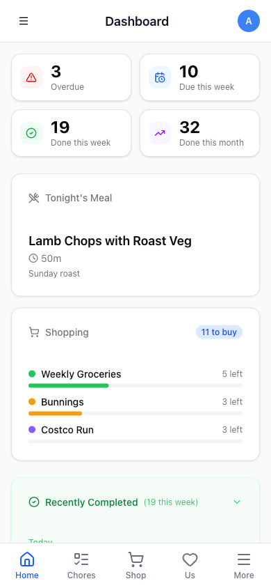 Tuis dashboard on mobile