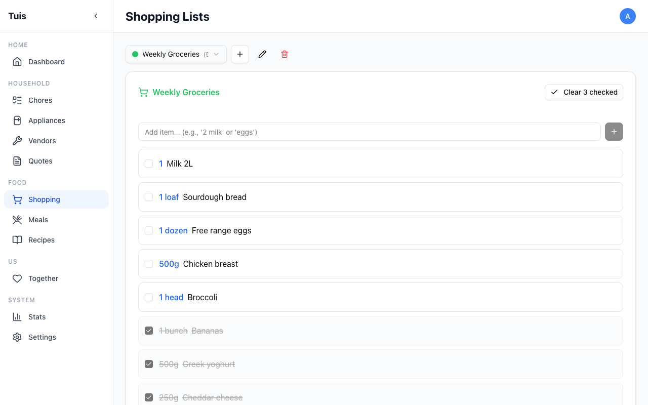 Shopping lists with colour-coded lists, autocomplete, and check-off